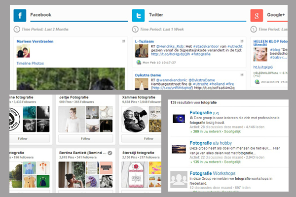 Met Social Searcher (boven) doorzoek je Twitter, Facebook en Google+ tegelijk. 